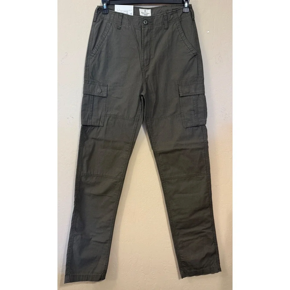 Mutual Weave Cargo Pants Mens 30x34 Dark Olive Relaxed Taper‎ Ripstop Cotton NEW